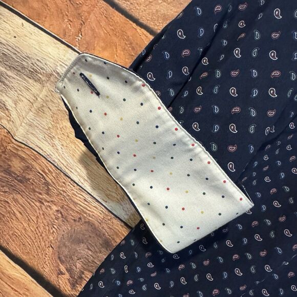 Paul Fredrick Navy Blue Paisley Long Sleeve Dress Shirt Button 16 x 33 Flip Cuff - Picture 2 of 7